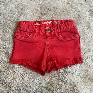 Cat & Jack Red Denim Shorts With Red Lace Trim